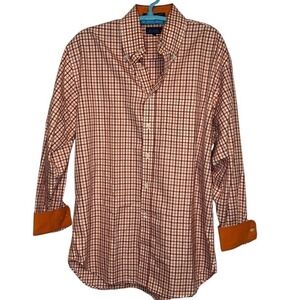 J McLaughlin Casual Orange Plaid Button Up‎ Shirt Long Sleeve  Corduroy Cuffs LG